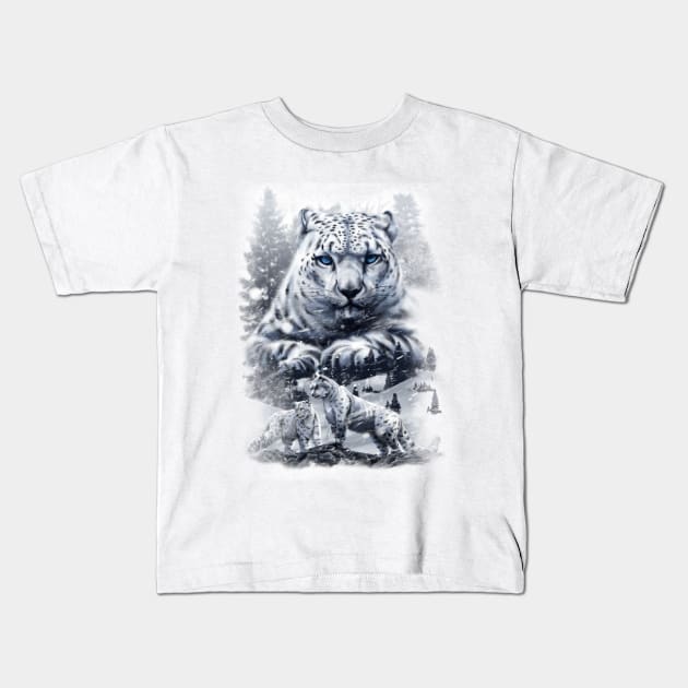 snow leopard Kids T-Shirt by Chack Loon